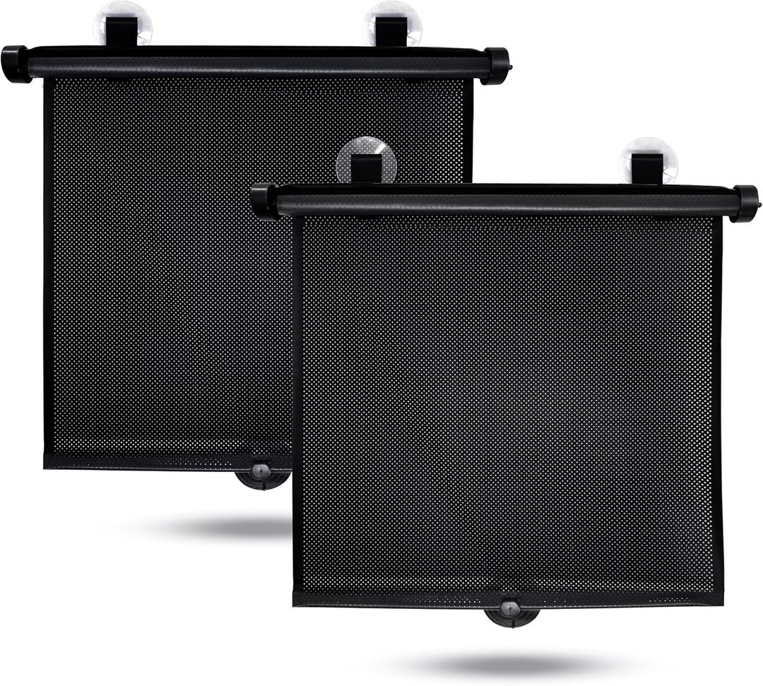 EcoNour Car Window Shades for Baby (2 Pack) - Upgraded | Shades for Side Window | Comes with Enhanced Suction Cups & Large Clips for Durability | Baby Car Accessories (15" x 17") (Roller, Black)