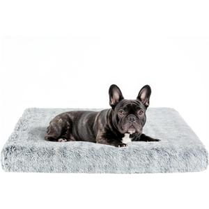 Fluffy Orthopedic Dog Beds for Puppy/Cats with Washable Removable Cover Dog Crate Bed Egg Crate Foam Support Plush Pet Pad Mat with Anti-Slip Bottom(Grey,24 * 16)