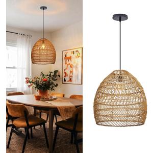 Arturesthome 1-Light Rustic Rattan Chandelier for Dining Room 15.7"
