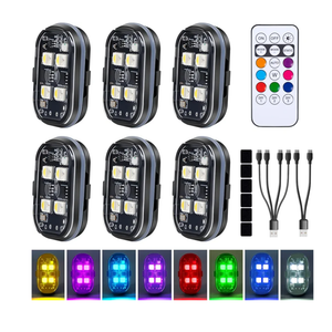 Upgraded 4LEDs 6PCS Wireless LED Strobe Lights with Remote Control, 8 Colors Type-C Rechargeable Led Lights Anti Collision Warning Light for Car Motorcycle Bike Drone Aircraft