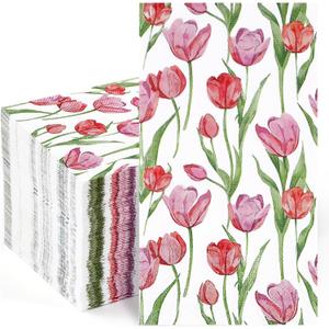 Homlouue 100PCS Tulip Napkins Floral Paper Napkins, 3Ply Flower Napkins, Bathroom Napkins Guest Disposable, Floral Dinner Napkins for Birthday Wedding Summer Spring Party, Floral Napkins Decorative
