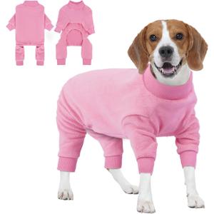 IECOii Fleece Dog Winter Coat, Warm & Stretchy & Comfortable, Dog Sweaters with Feet Covered for Winter Fall, Indoor Outdoor Jackets, Pajamas Medium Sized Dogs Girls, Machine Washable, Pink, Size L (Large(Chest: 23.6in))