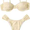 SweatyRocks Women's Two Piece Swimsuit Ruched High Cut Mid Rise Bikini Sets Swimwear (Large, Apricot)