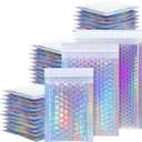 50 Pack Bubble Mailers, Holographic Bubble Mailers with 3 Sizes, Waterproof Self Seal Adhesive Foil Glitter Glamour Shipping Bags for Mailing, Packing, Small Business, Jewelry Makeup Supplies