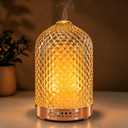 Essential Oil Diffuser, 120ML Glass Aromatherapy Diffuser with 7 Color Lights & Timer, Ultrasonic Small Humidifier with Auto Shut-Off for Home Office Bedroom (Glass-Diamond)