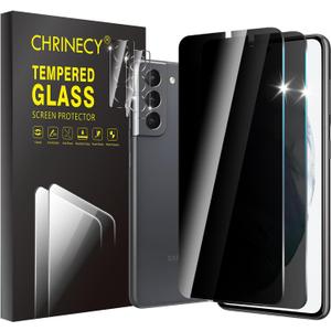 [4 Pack] 2 Pack Privacy Screen Protector for Samsung Galaxy S21 5G with 2 Pack Camera Lens Protector, 9H Hardness Anti Spy Tempered Glass Screen Protector