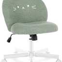 Vanity Chair with Cat Back,Armless Small Office Desk Chair, Gray, Teddy Fabric, 120°Tilting,Rolling,Swivel,Adjustable Height,Cute Plush Computer Chair for Vanity,Kids Room,Office,Bedroom
