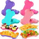 Nitial 60 Pcs Dog Bone Shaped Serving Trays, Plastic Dog Birthday Decorations Colorful Pet Patrol Plates Food Bowls Disposable Tableware Party Supplies(Sweet Color)