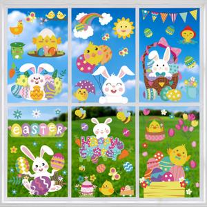 LOKIPA Easter Window Clings Stickers, 6 Sheets Easter Bunny Window Clings Window Stickers Window Decals Easter Decorations for Easter Party Supplies