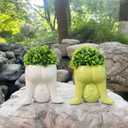 Creative Fake Plants Artificial Succulents in Ceramic Extra-Terrestrial Shaped Pots Funny Artificial Plants Cute Faux Succulents for Home Bathroom Office Desk Decor Perfect Humorous Gift Idea (White)