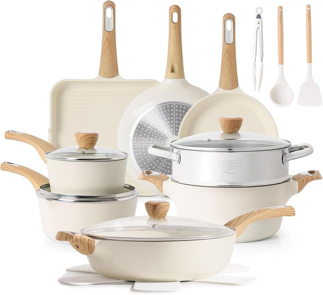 SENSARTE Ceramic Cookware Sets, Pots and Pans Set Nonstick, 20-Piece Induction Cookware, Non-toxic Healthy Non Stick Kitchen Cooking Set with Stay-Cool Handles, PFAS PTFE PFOA PFOS Free, 20 PCS