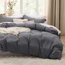 Bedsure Dark Grey Duvet Cover Queen Size - 3 Pieces Prewashed Cotton-Like Polyester Soft Bedding Set, Includes 1 Duvet Cover 90x90 Inches with Zipper Closure & 2 Pillow Shams, Comforter Not Included