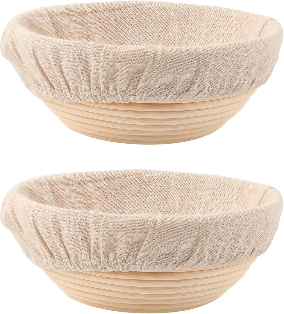 DOYOLLA Bread Proofing Baskets Set of 2 8.5 inch Round Dough Proofing Bowls and Liners Perfect Home Sourdough Bread Baking Supplies