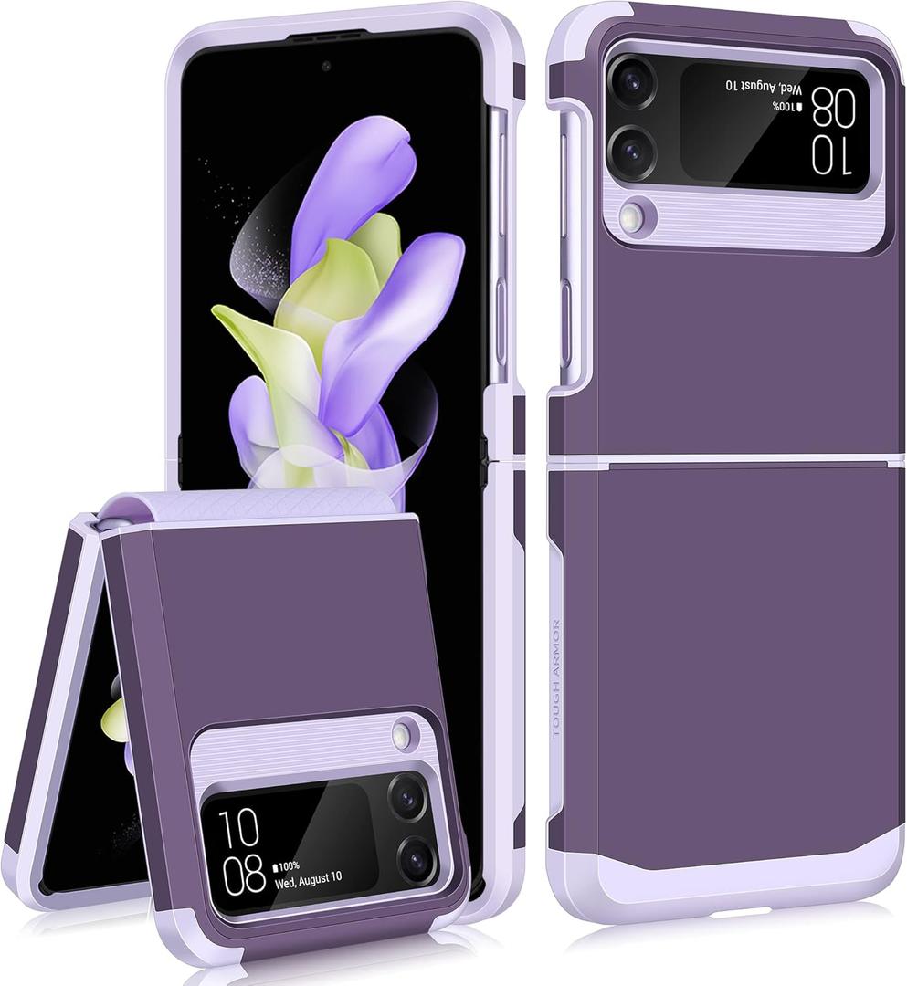 SAMONPOW for Samsung Galaxy Z Flip 4 Case with Upgraded Hinge Protection Dual Layer Hard PC Soft TPU Bumper Full Body Shockproof Flip 4 Phone Case for Galaxy Z Flip 4 5G (Purple)
