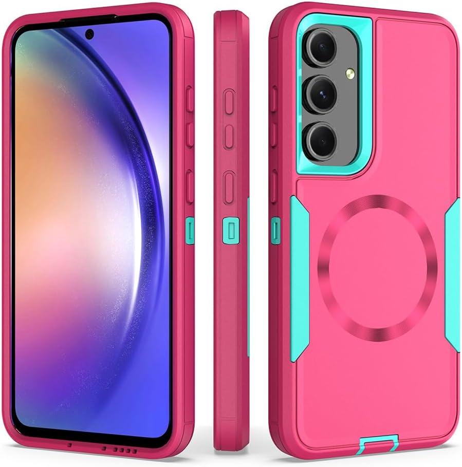 Designed for Samsung Galaxy S24 FE Case,Magnetic,Double Drop Protection Heavy Duty,Compatible with MagSafe,Dustproof,No Fading, No Yellowing,for Men Women,Rose Blue