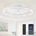LEDIARY 24 Inch Low Profile Ceiling Fans with Lights and Remote, Flush Mount Fandelier Ceiling Fan, 3000K-6000K Dimmable LED Fan Light, White Modern Ceiling Fans with Lights for Bedroom