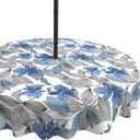 LVTXIII Outdoor Tablecloth with Umbrella Hole and Zipper, 60 Inch Water-Repellent Patio Table Cloth, Round Table Covers for Backyard Garden, Clemens Noir Blue