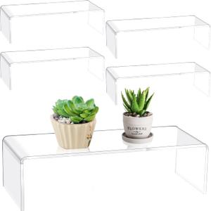 Shellwei 4 Pcs Acrylic Display Risers Rectangular Clear Cupcake Stand Holder Large Shelf Risers for Figures, Dessert Shelves for Party, Stands for Decoration and Organize (12'' X 5'' X 3.3'')