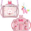WESADN for iPad 10th Generation Case 10.9 Inch 2022 Kids Girls for iPad A16 Case 11th Gen 11 Inch 2025 with Screen Protector Shoulder Strap Kickstand Keychain Cute Rabbit Silicone Tablet Cover,Pink