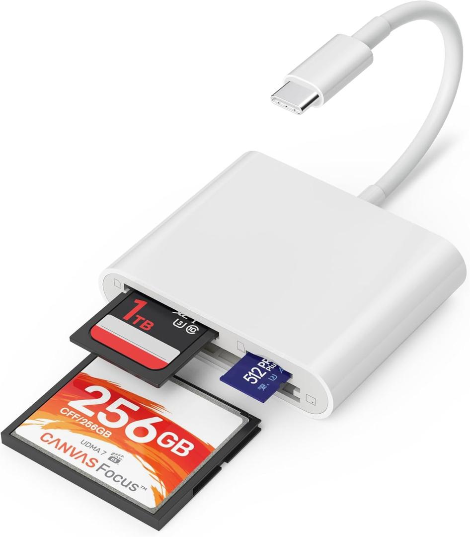 USB C SD Card Reader for iPhone 15/Mac/iPad, 3-Slot USB Type C to CF/SD/TF Card Adapter Supports Compact Flash/Micro SD Card Compatible with MacBook Pro/Air iMac M1 M2 Android Galaxy S22 S23