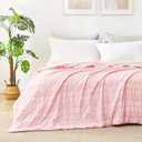Cozy Bliss Seersucker Cooling Comforter Queen Size, Q-Max 0.45 Reversible Lightweight Cooling Blanket, Breathable Silk Smooth Summer Bedding Quilt for Hot Sleepers Night Sweats Pink