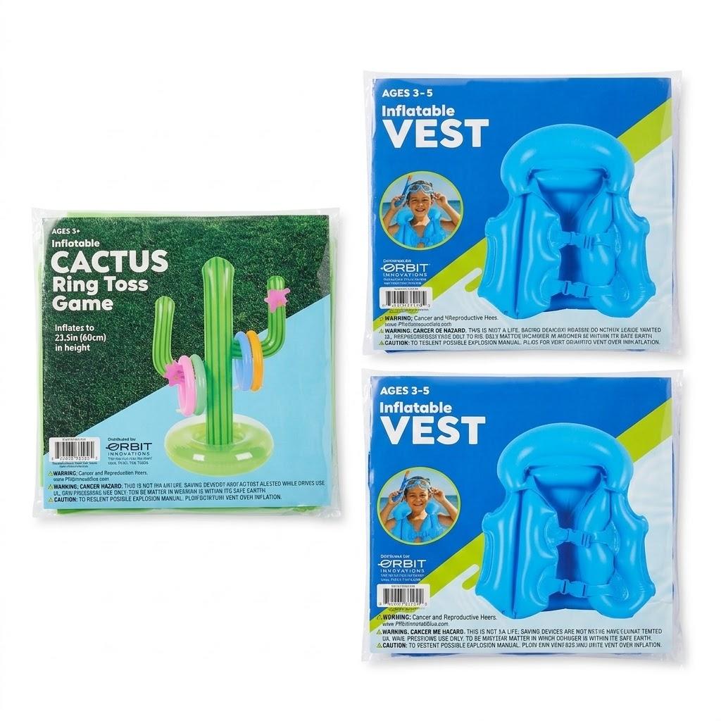 Inflatable vest blue 2 set and cactus rings toss game