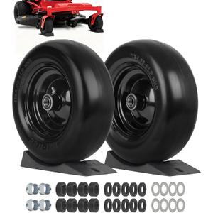 11x4.00-5 Flat Free Lawn Mower Tire and Wheel, Comes with Saver Ramp, 3/4" or 5/8" Bearing, 3.4"-4"-4.5"-5" Centered Hub, Smooth Tread Tire for Zero Turn Mowers, 2 Pcs