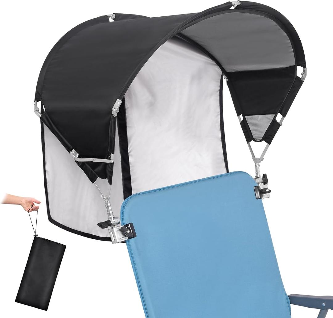 Universal Umbrella - UPF 50+ Sun Shade, Adjustable Clamp Clip, Beach, Wagon, Zero Gravity, Sports & Lawn Chair (Patent Design) (1 Pack, Black)