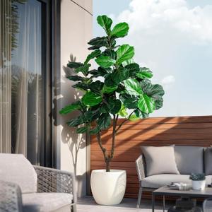 Erimda Artificial Fiddle Leaf Fig Tree 6ft with White Planter Realistic Fiddle Leaf Lyrata Plant Tall Fake Tree with Natural-Looking Leaves Fake Tree for Indoor Outdoor Home Office Decor