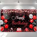Avezano Red and Black Happy Birthday Banner for Men Women Red and Black Birthday Party Decorations Glitter Balloon Fireworks Sign Bday Photo Backdrop 70.8 x 43.3 Inch