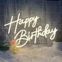 Happy Birthday Neon Sign for Wall Decor, 17×12 Inch Warm White LED Neon Light Signs, Art Decoration Happy Birthday Neon Light Sign for All Birthday Party Decoration with 2 Pcs Pasters