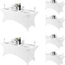 Fokitut 6 Pack Spandex Table Cover for 6FT Table Universal Fitted Stretch Tablecloth for Party, Banquet, Wedding and Events-White