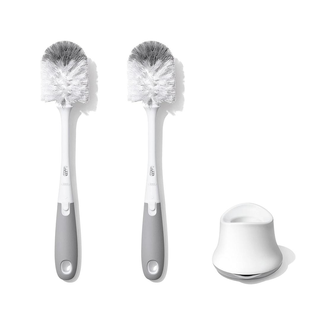 OXO Tot Bottle Brush with Nipple Cleaner and Stand Gray, 2-Pack