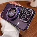 Changjia Magnetic Kickstand Glitter Case for iPhone 16 Pro Max, [Compatible with Magsafe] Luxury Bling Sparkly Diamond Rhinestones with Camera Protector Women Girls Case for iPhone 16 Pro Max (Purple)