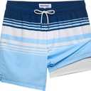 maamgic 2 in 1 Mens Swim Trunks 7 Inch Swim Shorts Swim Suits Board Shorts (X-Large, Blue-white Horizontal Stripe)