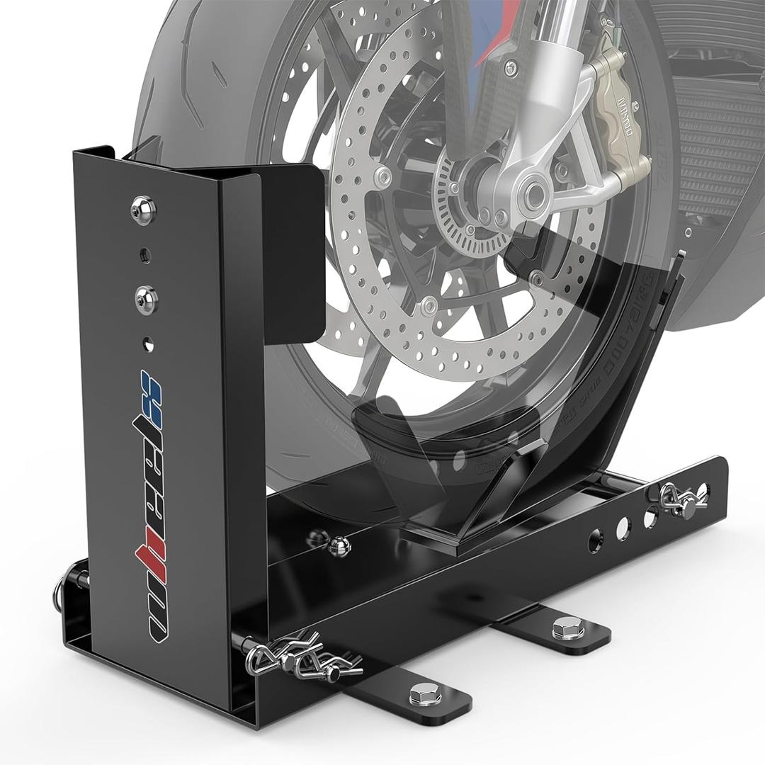 Motorcycle Wheel Chock for Trailer, Completely Adjustable Detachable Foldable Motorcycle Front Tire Stand fits 10" to 17" Wheels