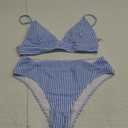 Verdusa Women's Striped High Waist Bikini Sets Swimsuit 2 Piece Bathing Suits (Large, Blue and White)