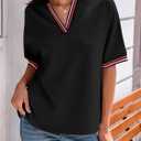 Tankaneo Womens Oversized T Shirt Casual V Neck Half Sleeve Color Block Work Tops Loose Fit Tunic Tees (Black, XXL)