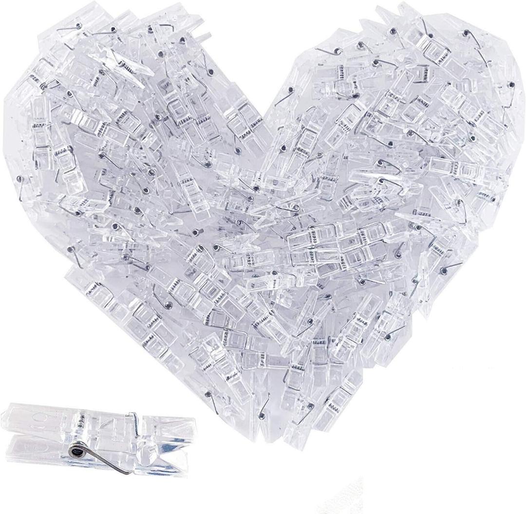 128 Pieces Photo Clips Mini Transparent Plastic Clear Clips for String Fairy Lights (Clear)