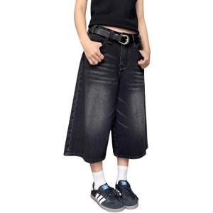 Long Jorts Y2k Hip Hop Jean Shorts Men Baggy Denim Shorts Loose Casual Vintage Wide Leg Designer Skater Shorts (Small)