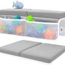 Comfortable Baby Bath Kneeler and Elbow Rest Pad Set – Thick Memory Foam Bath Kneeling Pad with Elbow Support – Baby Bathtub Cushion with Toy Organizer for Bathing Infant or Toddler - Grey