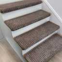 Thick Cushioned Rounded Bullnose Carpet Stair Treads for Wooden Steps – Self-Adhesive Peel and Stick Non-Slip Rug, Soft Plush Edging Stair Protectors (9.5"x30"x1.5", Brown,14PCS)