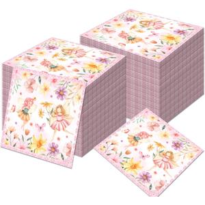 OXYLIPO 120Pcs Fairy Paper Napkins Fairy Colorful Disposable Lunch Dinner Paper Napkin Set Fairy Tableware Birthday Baby Shower Party Supplies, 6.5 * 6.5 Inch