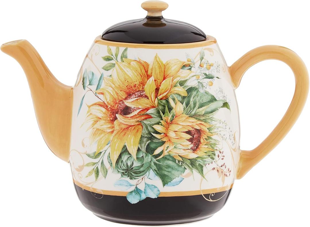Sunflower Fields 40 oz Ceramic Teapot with Lid Great for Steeping Loose Leaf or Bagged Tea, Ideal for Gifting, Entertaining, and Everyday Use