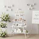 Sintuff 4 Tier Wooden Ladder Shelf White Ladder Shelf Bookshelf Wedding Treat Wall Gift Stand and Foldable Display Stand for Wedding Birthday Event Party Decor