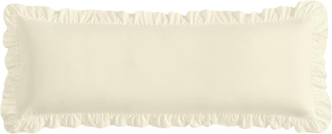 Ruffled Pillow Cases Set of 1, Beige Body Pillow Shams Brushed Microfiber Edge Ruffled Soft Pillow Cover with Envelope Closure for Bedding Decor (20"x54")