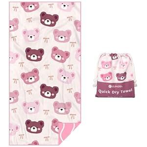 Eunzel Microfiber Kids Beach Towel, Quick Dry Towels for Girls & Boys Sand Free Travel Towel for Beach, Camping, Swim Pool 60"x30"，Bear