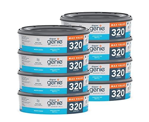 Diaper Genie Essentials Round Refill 8-Pack | Holds Up to 2560 Newborn Diapers | Features Unscented Continuous Film | Compatible with Diaper Genie Complete and Expressions Pails, 7 Count (Pack of 1)
