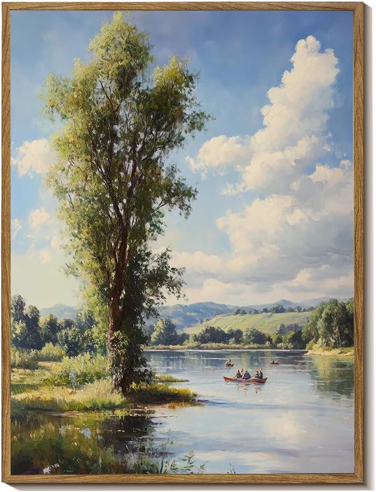 Tree Framed Wall Art Nature Landscape Canvas Wall Art Poster Mountain Lake Canvas Print Home Decor Sky Clouds Painting Wall Arts for Living Room Bathroom 8x10
