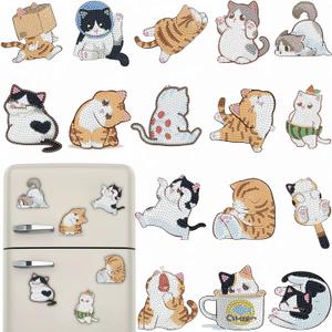16 Pcs Cat Diamond Painting Magnets Kits Diamond Art Fridge Magnet Refrigerator Sticker Diamond Painting kit for Beginners Adults DIY Art Craft Gifts Home Decors (cat)